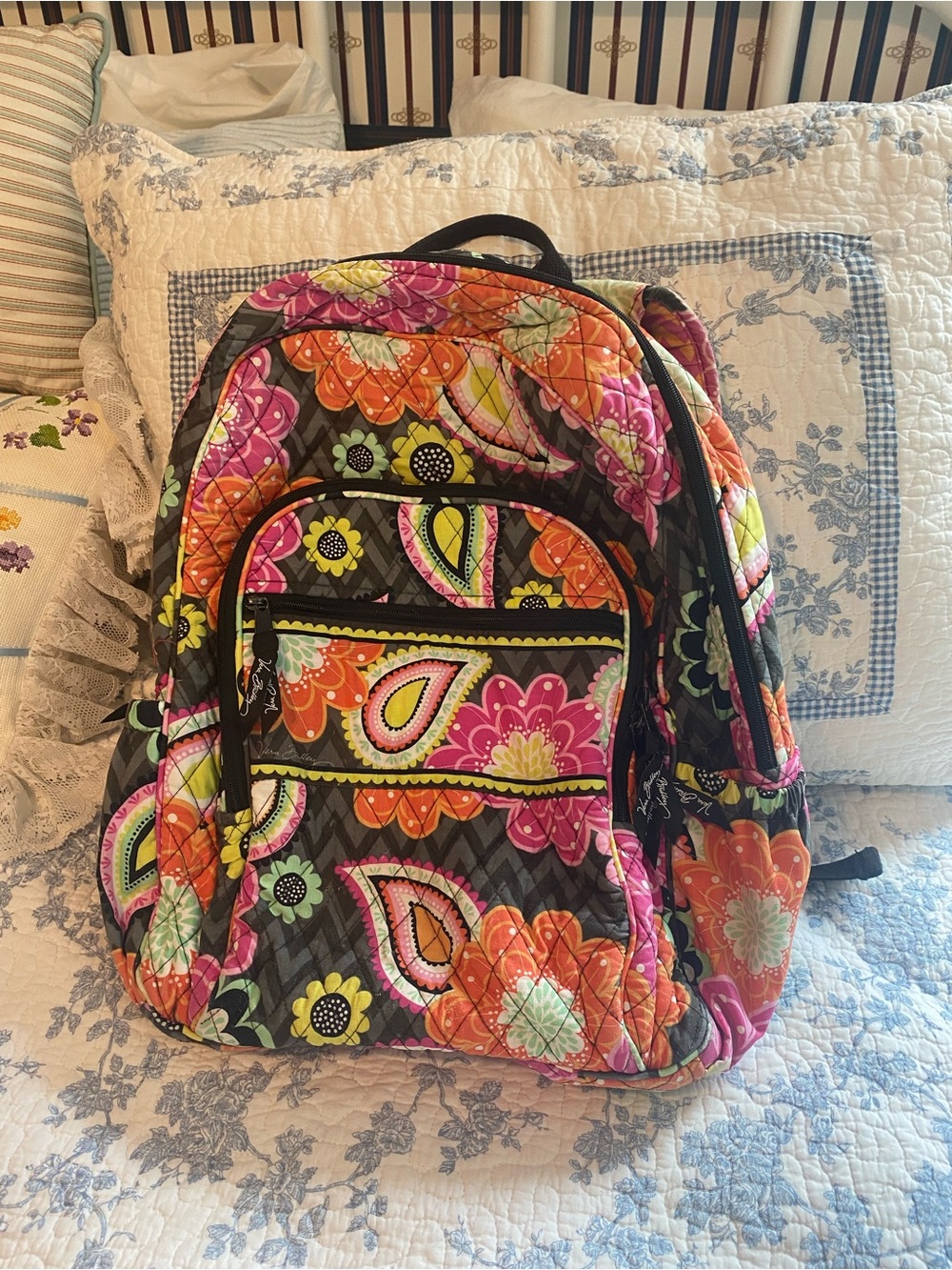Vera Bradley Ziggy Zinnia Campus Cotton Quilted Backpack